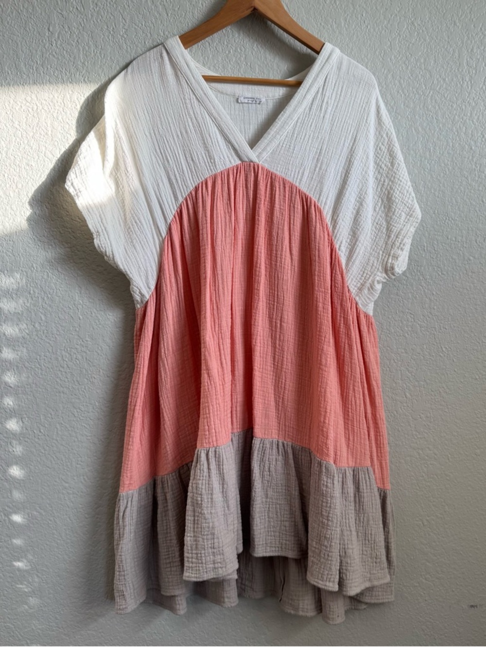 BloomChic Colorblock Mini Dress in White, Coral & Taupe 1X